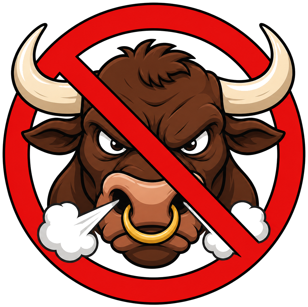 Angry bull crossed out by a no-entry sign